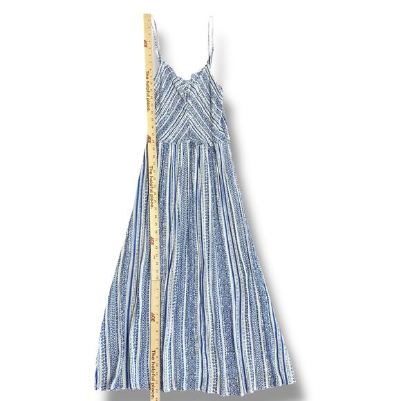 Japna Blue & White Boho Maxi Dress Size L – Smocked Back & Adjustable Straps - Picture 4 of 8